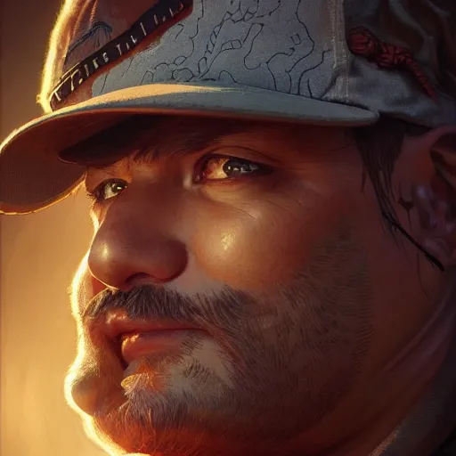 Image similar to perfectly - centered - portrait of a crazy truck driver, intricate, highly detailed, digital painting, artstation, concept art, smooth, sharp focus, illustration, unreal engine 5, 8 k, art by artgerm and greg rutkowski and alphonse mucha