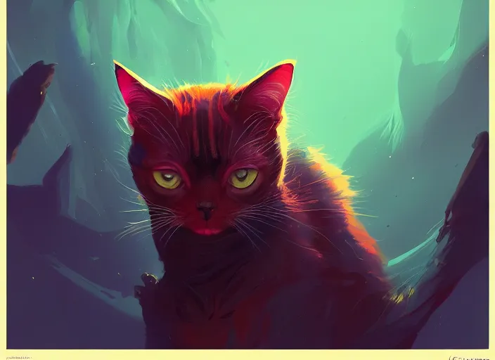 Prompt: cat, vibrant color scheme, highly detailed, in the style of romanticism, cinematic, artstation, Moebius, Greg rutkowski