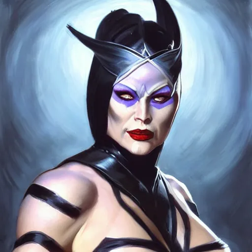 Image similar to greg manchess portrait painting of sindel from mortal kombat as overwatch character, medium shot, asymmetrical, profile picture, organic painting, sunny day, matte painting, bold shapes, hard edges, street art, trending on artstation, by huang guangjian and gil elvgren and frank frazetta