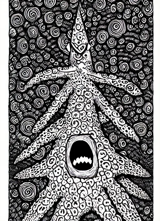 Image similar to junji ito style patrick star, intricate, highly detailed, illustration, art by junji ito, junji ito