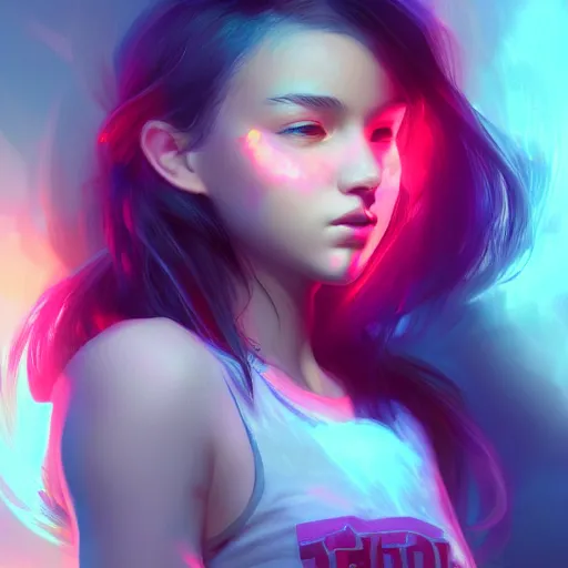 Image similar to A Stunning portrait of teen girl, art by Ross tran, vivid color palette, digital painting, 3D, octane render, post process in Photoshop, highly detailed, particles, light effect