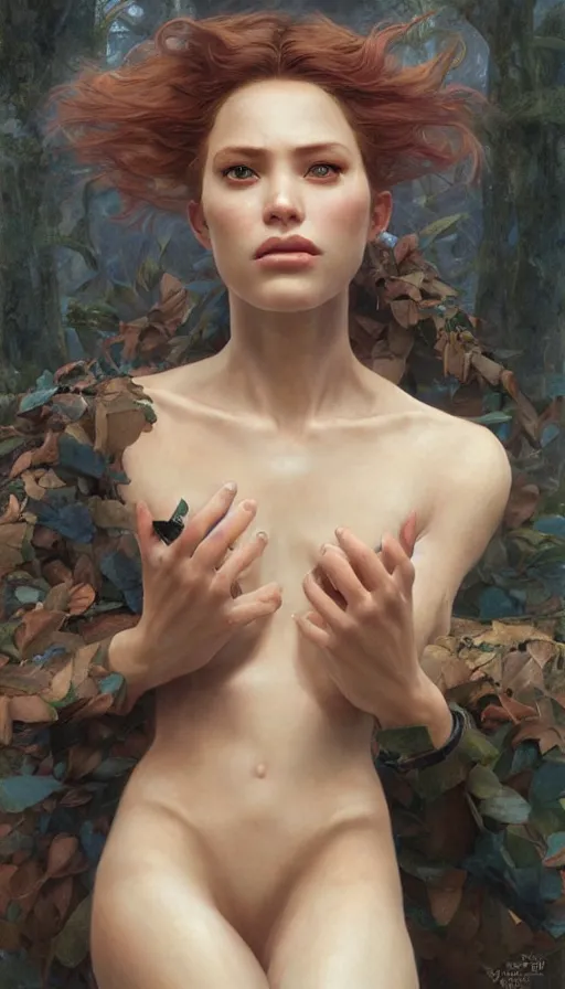 Image similar to epic masterpiece femme fatale, sweaty skin, hyperrealistic, octane render, cinematic, beautiful face and flawless skin, perfect hands, 5 fingers, by Edgar Maxence and Ross Tran and Michael Whelan, Legends of Runeterra