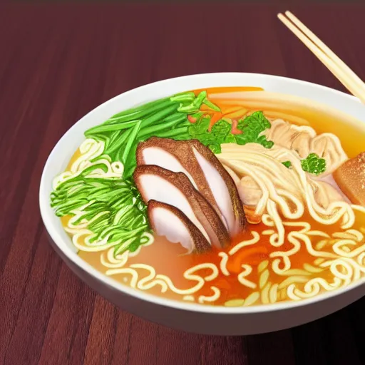 Image similar to a close up cookbook illustration of a bowl of ramen noodles