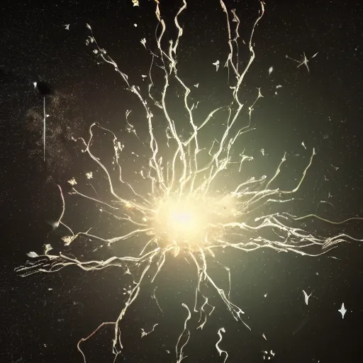 Image similar to army of interconnected neurons made of steel in space with hubble background, amazing, fire, splash, vray, 5 5 mm