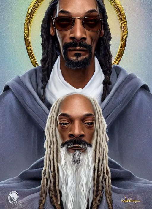 Image similar to portrait of snoop dogg as gandalf, trending in artstation, cinematic lighting, studio quality, smooth render, unreal engine 5 rendered, octane rendered, art style by klimt and nixeu and ian sprigger and wlop and krenz cushart.