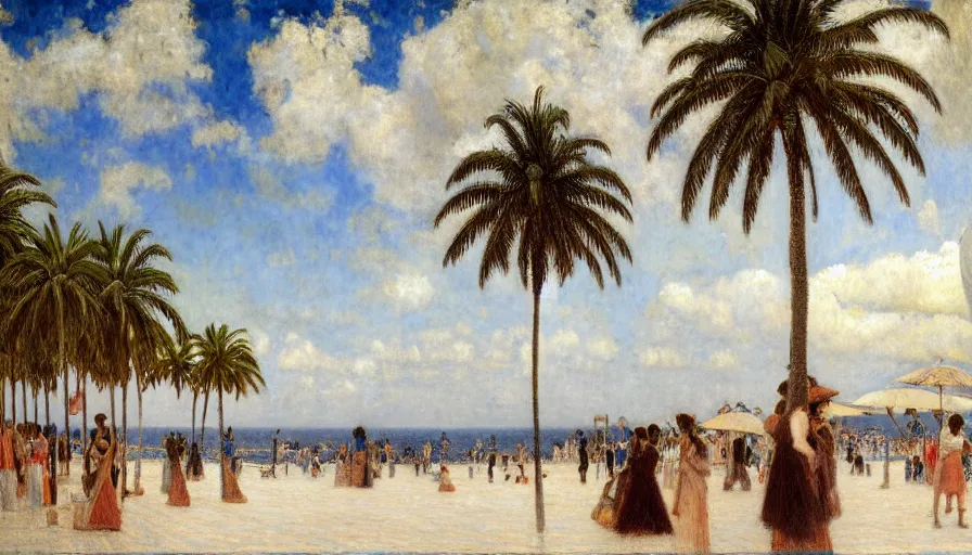 Image similar to a ultradetailed beautiful painting of the thunder sky of the rio de janeiro palace balustrade designed by jules bastien - lepage, tarsila do amaral, frank weston and gustave baumann, beach, trending on artstation, mediterranean, palm trees, sharp focus, giant greek columns, soft light, 8 k 4 k