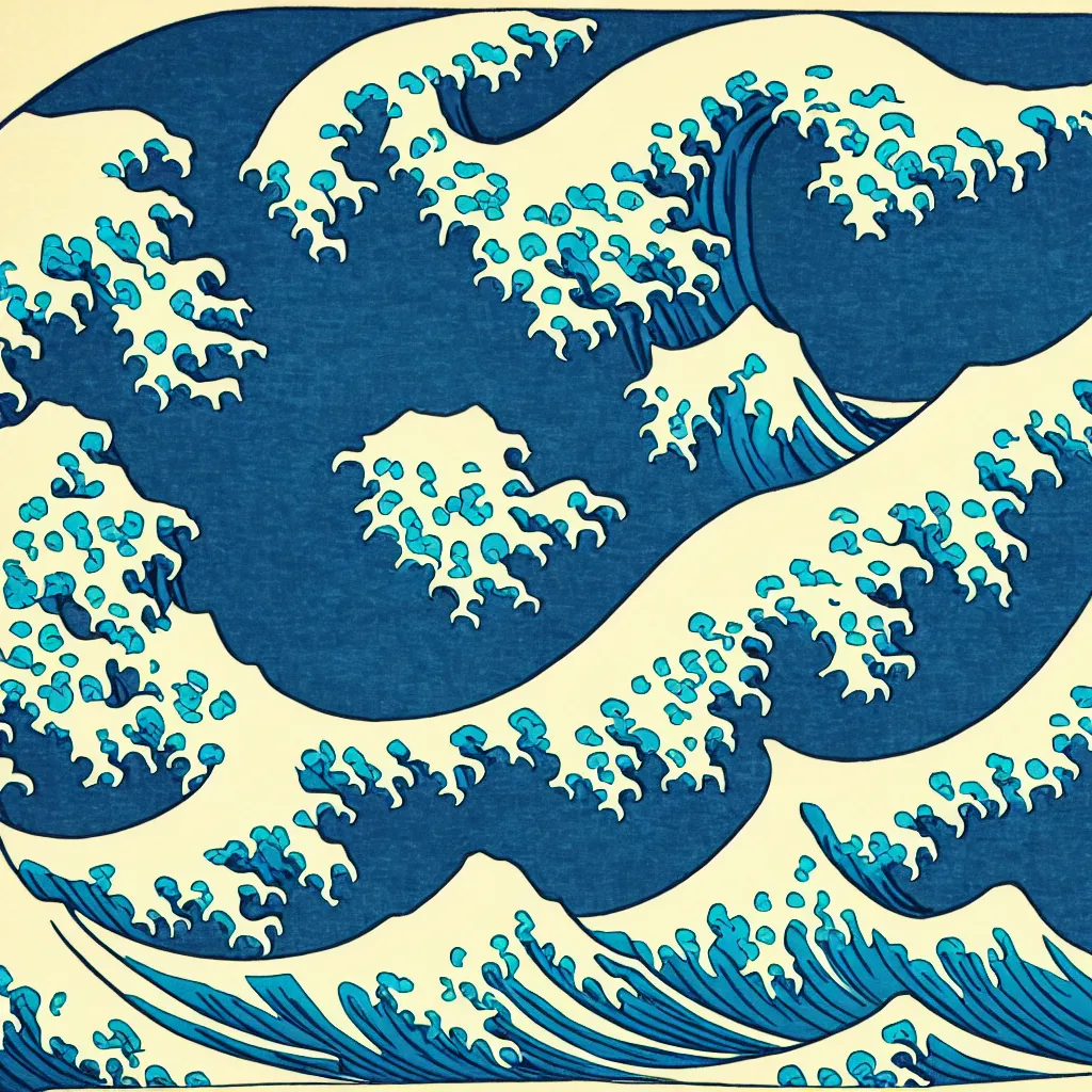 Prompt: wave and mountain lineart, hokusai style