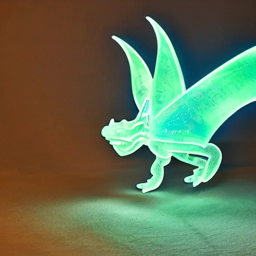 Image similar to a translucent bioluminescent dragon