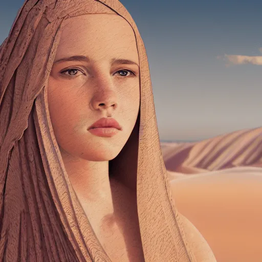 Image similar to a detailed portrait of a girl in the desert, art illustration, incredibly highly detailed and realistic, 8 k, sharp focus