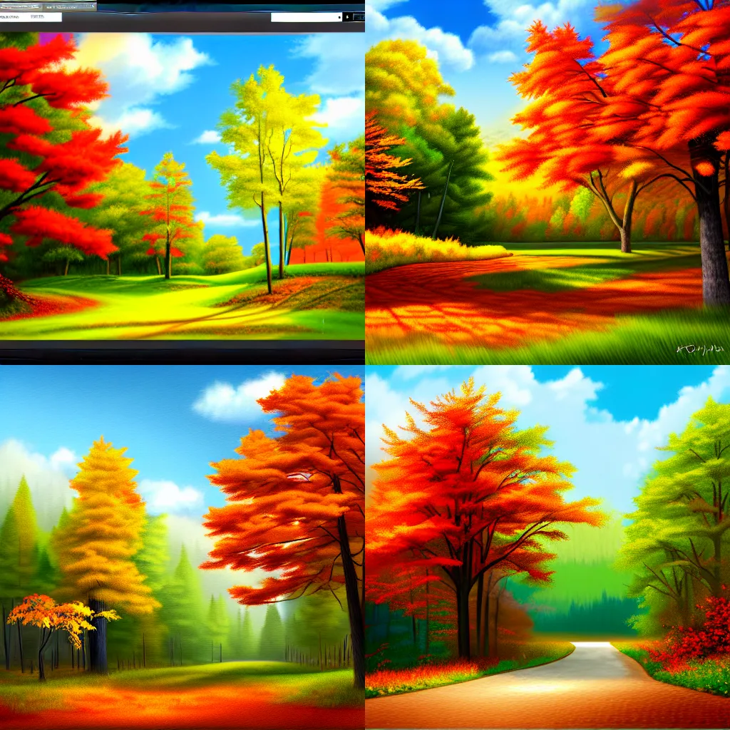 Prompt: a solid-color-bordered digital scenery painting depicting the essence of a season