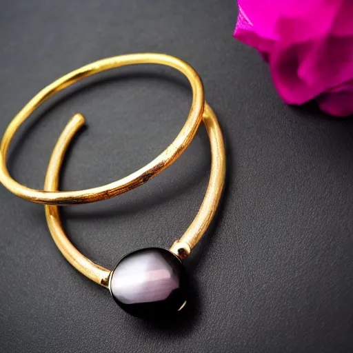 Image similar to 4K Gold collar , Single Center sinister gem pink gem, Shungite Bangle, Mineral and Gold Jewelry, Product Photography