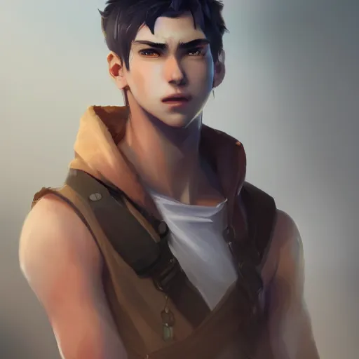 Image similar to detailed beautiful male character art of a protagonist, depth of field, on amino by sakimichan patreon, wlop, weibo high quality art on artstation