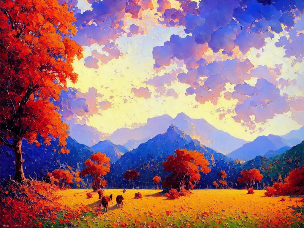 Prompt: majestic nature scenery, breathtaking oil painting by erin hanson, alexi zaitsev, karl spitzweg, craig mullins, award winning, impressionistic