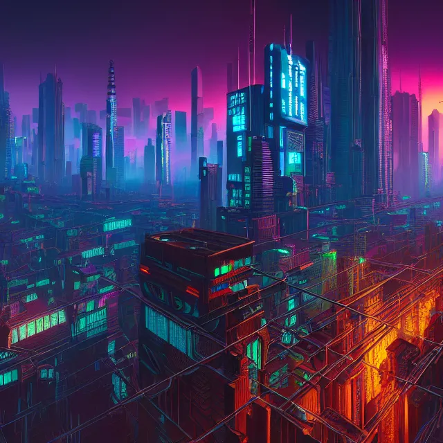 3 d render of, in the distance a cyberpunk blockchain | Stable ...