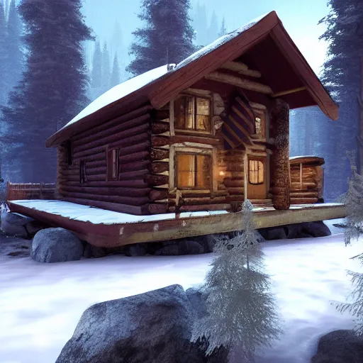 Prompt: a cabin in the woods unreal engine