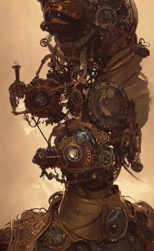 Prompt: steampunk robot, western, closeup, d & d, fantasy, intricate, elegant, highly detailed, digital painting, artstation, concept art, matte, sharp focus, illustration, art by artgerm and greg rutkowski and alphonse mucha