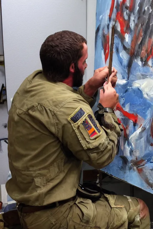 Image similar to Navy SEAL working on a painting to help with ptsd