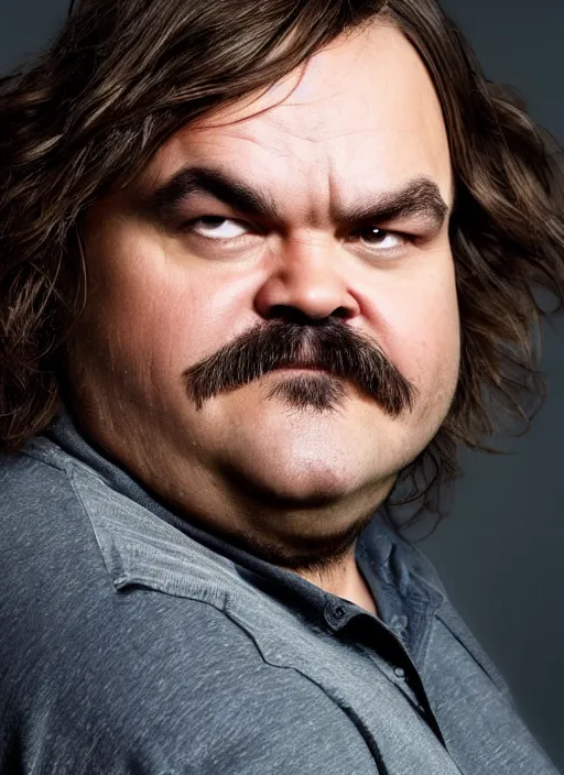 Image similar to photorealistic portrait photograph of jack black looking at you with a goofy expression, depth of field, soft focus, highly detailed, intricate, realistic, national geographic cover, soft glow, textured skin
