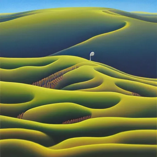 Prompt: a painting of the rolling hills, an ultrafine detailed painting by rafal olbinski, behance contest winner, pop surrealism, detailed painting, very detailed, minimalist, skeuomorphic, airbrush art