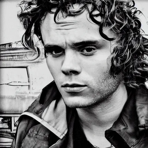 Prompt: grainy abstract expired film photo of mikky ekko, 1960s, by Henri Cartier-Bresson, Dan Mumford and Josan Gonzalez, 50mm lens cinematic, black and white filter, ultra detailed, hyper realism