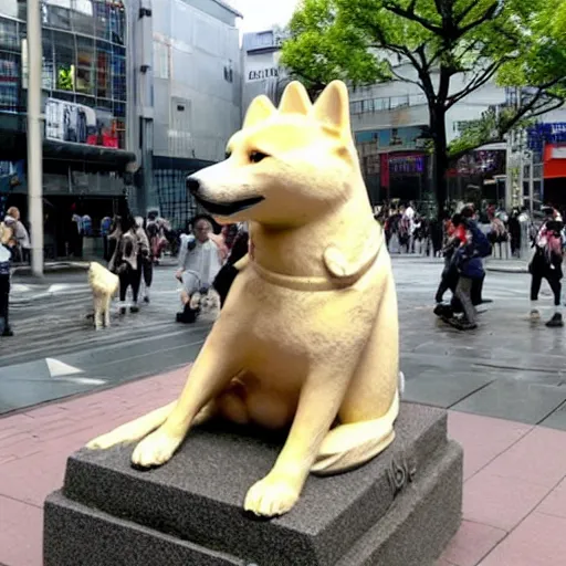 Prompt: the statue of hachiko in shibuya is doge the shiba - inu. kabosu.