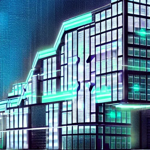 Image similar to a flat building existing of hexagons from the movie tron : legacy