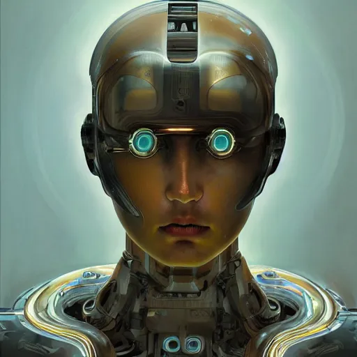 Image similar to portrait of a male android, coy, circuitry visible in head, in the style of ex machina, karol bak, alphonse mucha, greg rutkowski, award winning, hr giger, artstation