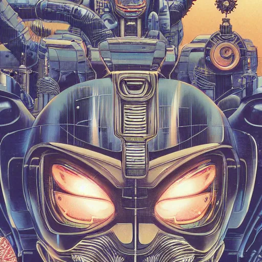 Prompt: portrait closeup of super contra robot, symmetrical, by yoichi hatakenaka, masamune shirow, josan gonzales and dan mumford, ayami kojima, takato yamamoto, barclay shaw, karol bak, yukito kishiro, moebius