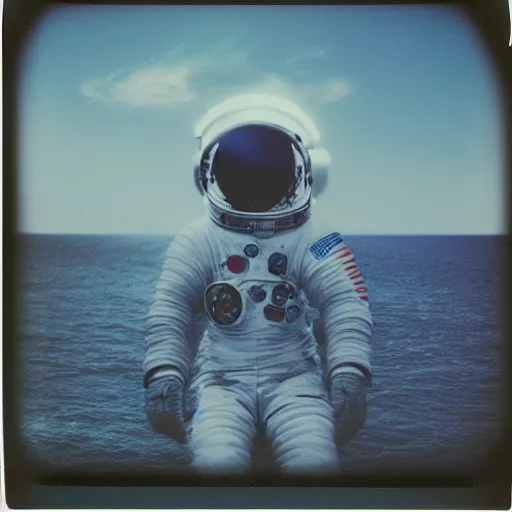 Image similar to polaroid of a dream astronaut double exposure sea high contrast