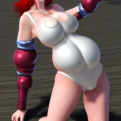 Image similar to redhead alchemist is inflated an experiment gone wrong. her clothes are stretched tightly around her body and she's about to burst. photorealistic full body image