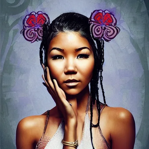 Image similar to jhene aiko, creative photo manipulation, creative photoshop, digital art