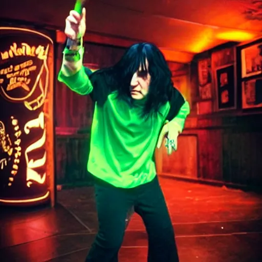 Prompt: Severus Snape dances hip hop in a bar, neon, realistic, full body, very detailed, super realistic, dramatic