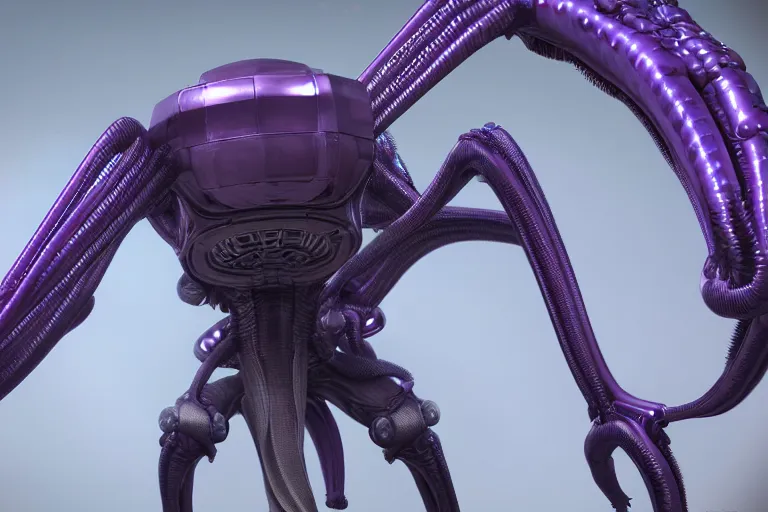 Image similar to alien military three legged tripedal tripod, metal laser tentacles, purple, futuristic, apocalyptic, by jon aaron kambeitz, katsuhiro otomo, heng z, concept art, insanely detailed, raytracing, octane, unreal engine, trending on artstation