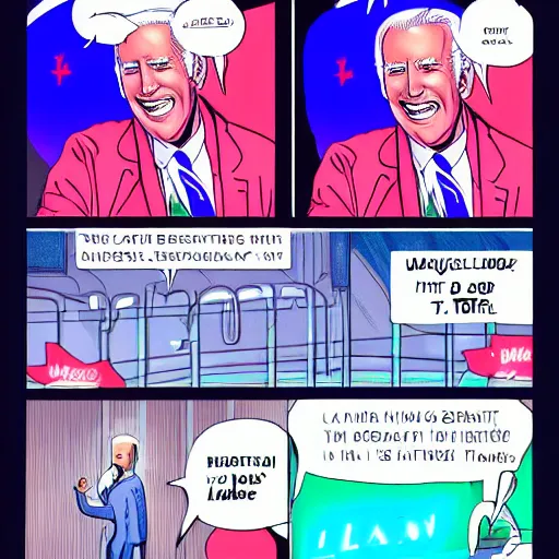 Image similar to futuristic comic about Joe Biden, neon lighting