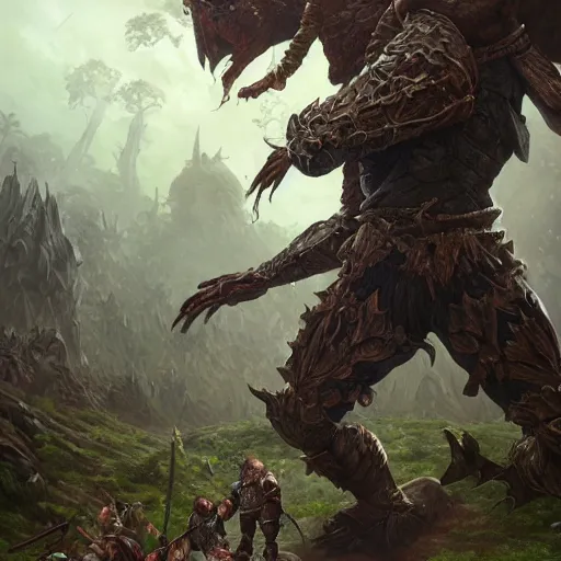 Image similar to enormous male knight wrestling an ent, ruins landscape, d & d, fantasy, intricate, highly detailed, digital painting, artstation, octane render, concept art, matte, sharp focus, illustration, hearthstone, art by artgerm and greg rutkowski and alphonse mucha