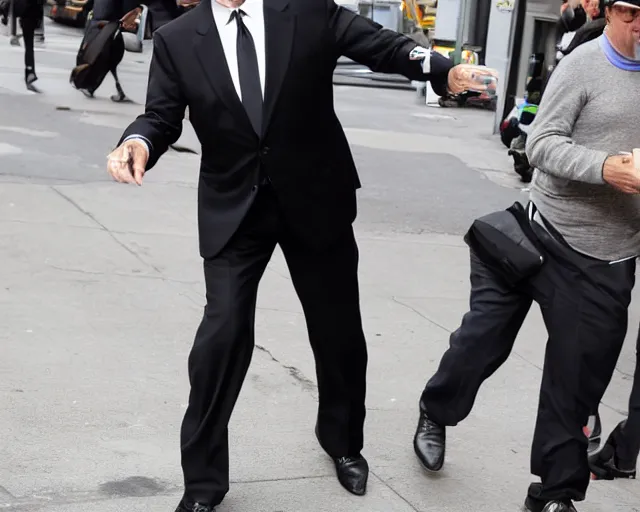 Prompt: Jerry Seinfeld in a suit raging outside of a Starbucks, paparazzi, TMZ, leaked photo, candid shot