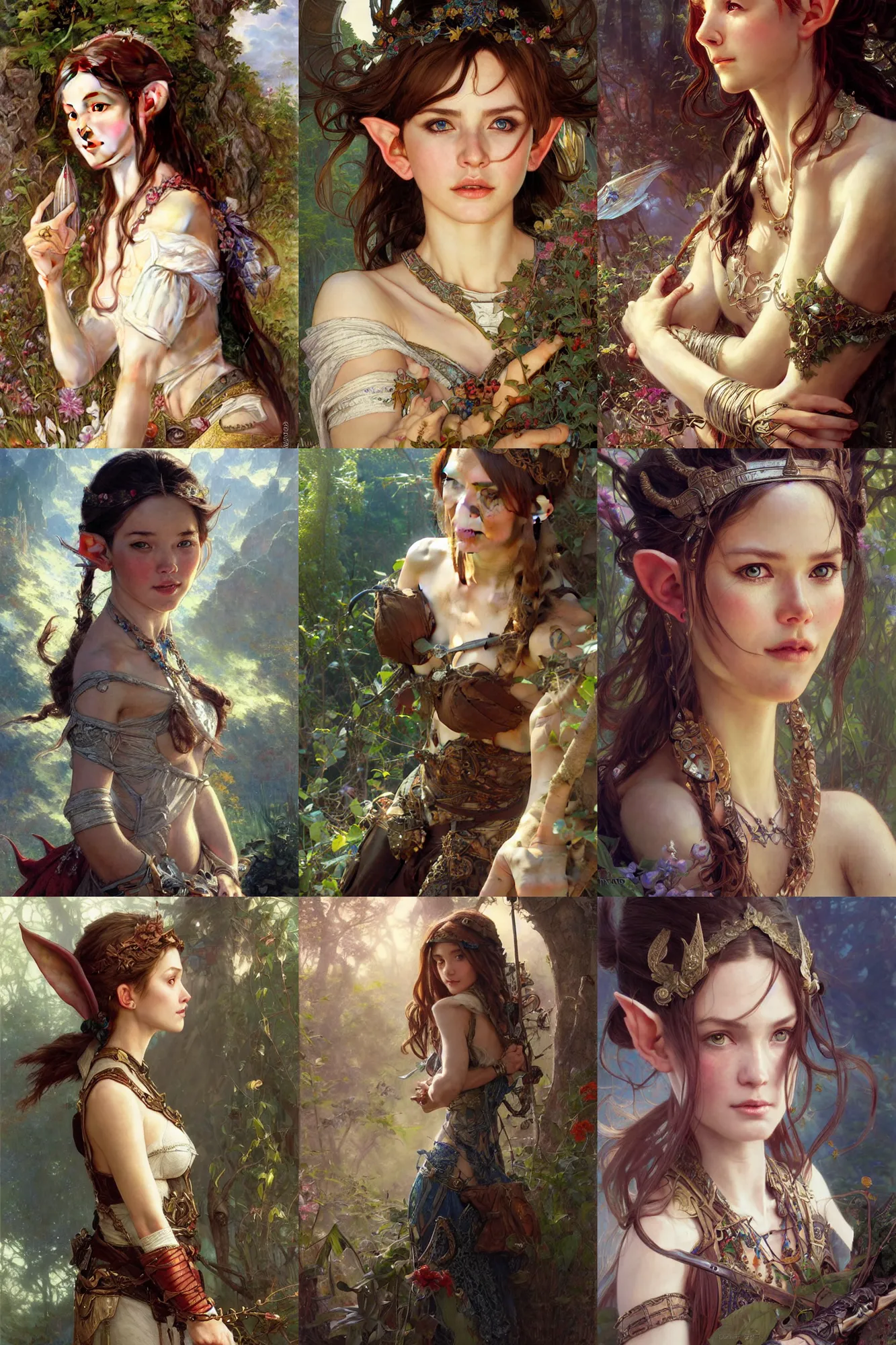 Prompt: hyper-realistic portrait of beautiful high-fantasy elf girl, intricate details, rule of thirds, by Stanley Artgerm Lau, by greg rutkowski, by thomas kindkade, by alphonse mucha, loish, by norman rockwell J.