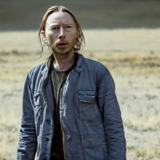 Image similar to Live Action Still of Thom Yorke in Breaking Bad, real life, hyperrealistic, ultra realistic, realistic, highly detailed, epic, HD quality, 8k resolution, body and headshot, film still