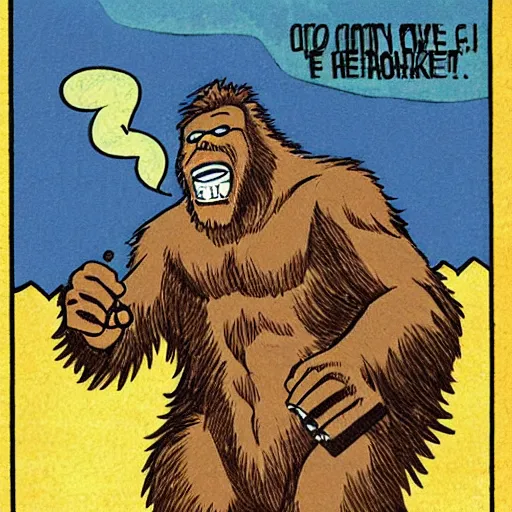 Image similar to bigfoot smoking a cigar, manga panel,