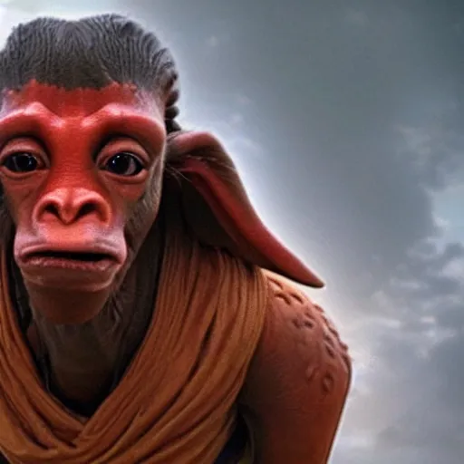 Image similar to a film still of jar jar binks son in star wars realistic, detailed