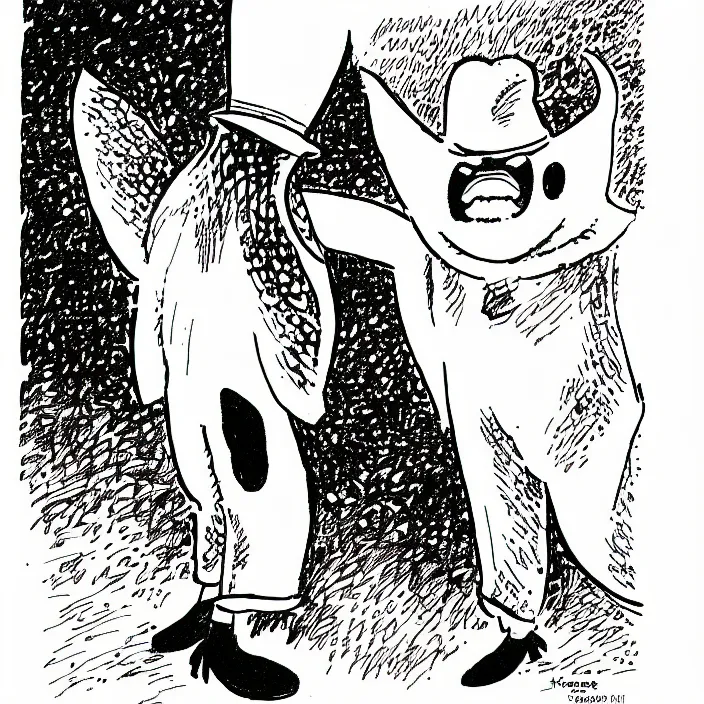 Prompt: a still frame from comic strip a bird in rabbit carnival costume pants 1 9 5 0, herluf bidstrup, new yorker illustration, monochrome contrast bw, lineart, manga, tadanori yokoo, simplified,