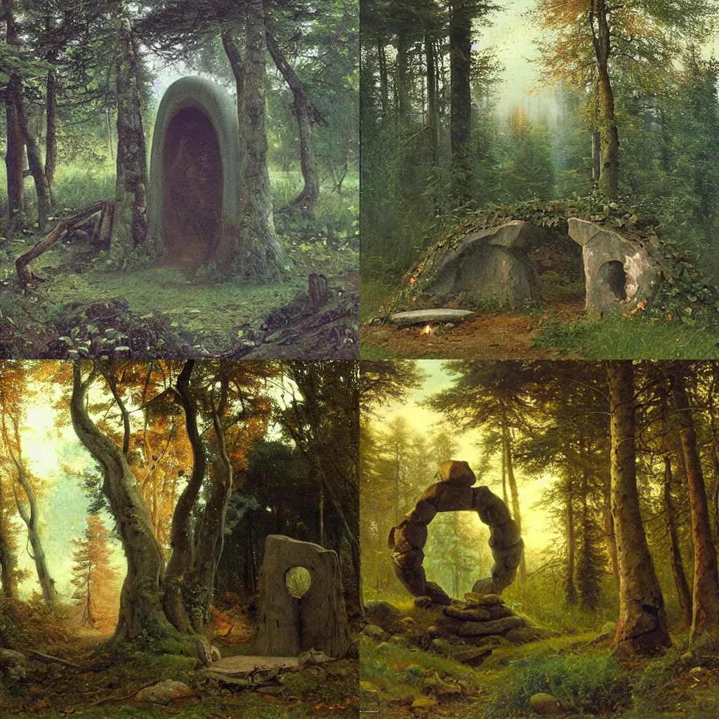 Prompt: Magic stone portal in the forest, Ivan Kramskoi