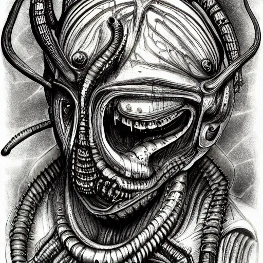 Prompt: gullum, style of h. r. giger, highly detailed, sharp, dark