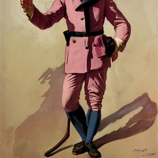 Prompt: pink foot soldier, by j. c. leyendecker