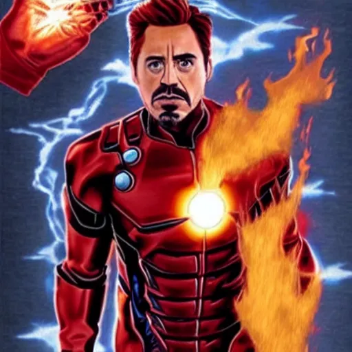 Prompt: Robert Downey Jr as The Human Torch
