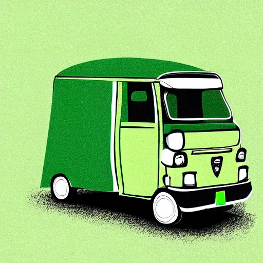 Prompt: Illustration of a tuk tuk with a pure green background