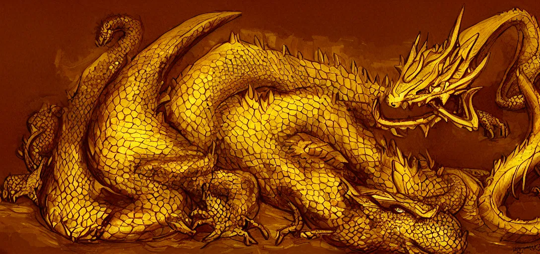 Image similar to Smaug the Dragon's horde of gold, digital painting