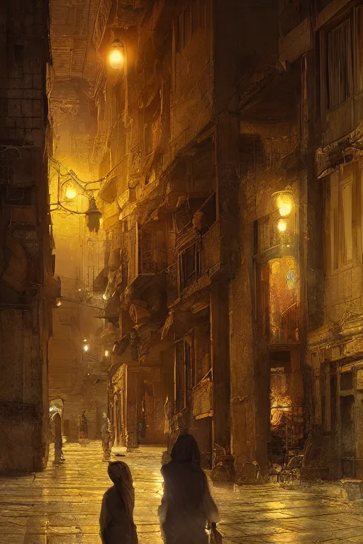 Prompt: the streets of old Cairo at the time of the pharaohs, intricate, elegant, volumetric lighting, digital painting, highly detailed, artstation, sharp focus, illustration, concept art, ruan jia, steve mccurry