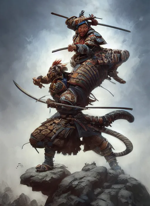 Image similar to samurai riding on a white tiger, subsurface scattering, by jesper ejsing, justin gerard, tomasz alen kopera, cgsociety and fenghua zhong, highly detailed, rim light, cinematic lighting, illustration, art, octane render, very coherent, cinematic, hyper realism, high detail, octane render, 8 k