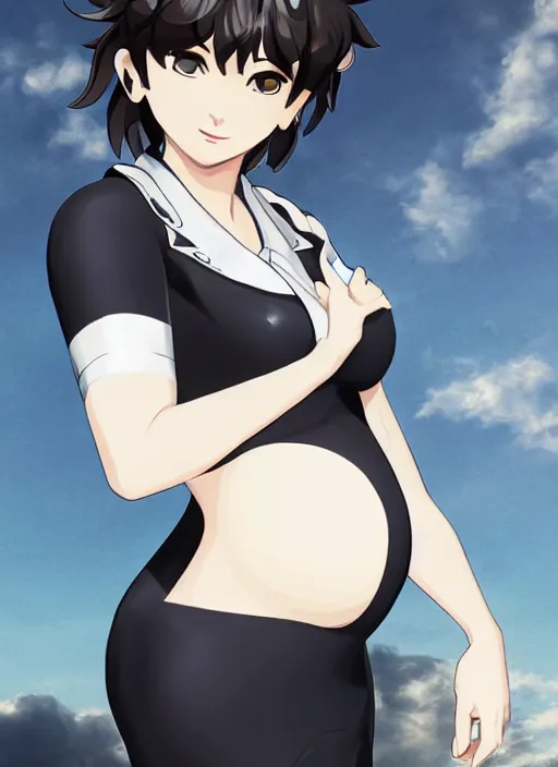 Image similar to makoto niijima pregnant, full body portrait